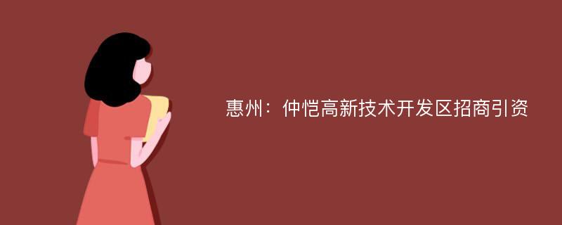 惠州：仲恺高新技术开发区招商引资